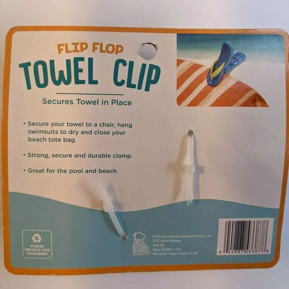 NEW Flip Flop Towel Clips Set Of 2 - Summer Vacation Beach Pool Accessories - Picture 4 of 5